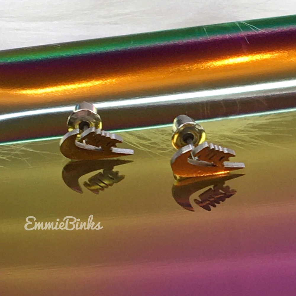 New NIKE Swoosh Stainless Steel Laser Earrings / Minimalist Nike Cutout Set - Picture 10 of 16